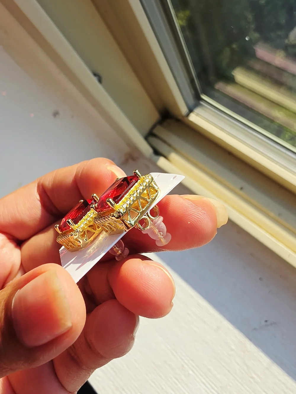 Aretes Rojos Para Dama Oro Laminado 14k Alta Calidad